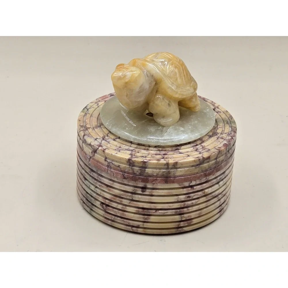 Carved Turtle‎ On Base Scuplture Figurine Keepsake Box Jewelry Storage Marble